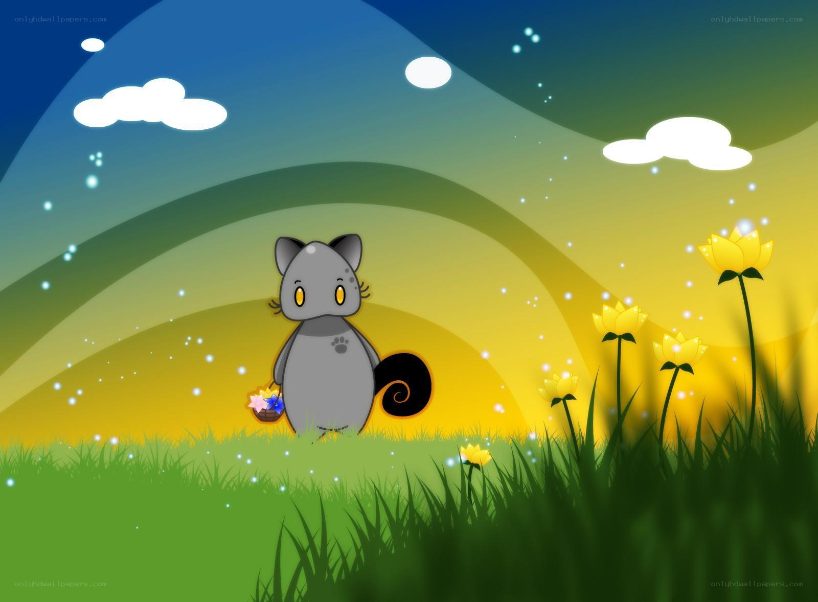 Cat in a flower field