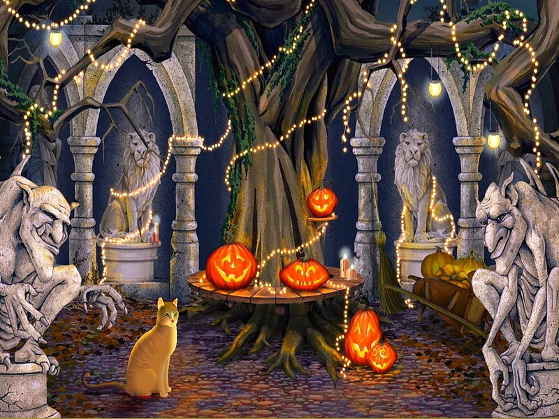 Cat in a Halloween Garden