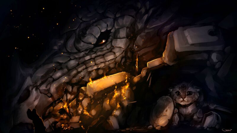 Cat in Armor with Dragon — Black