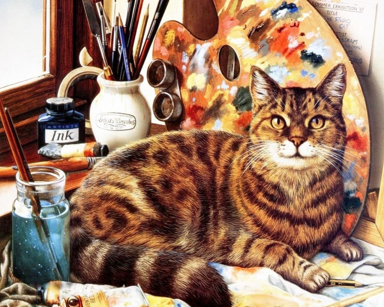 cat in artist's studio