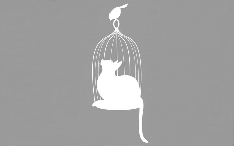 Cat in Birdcage — White