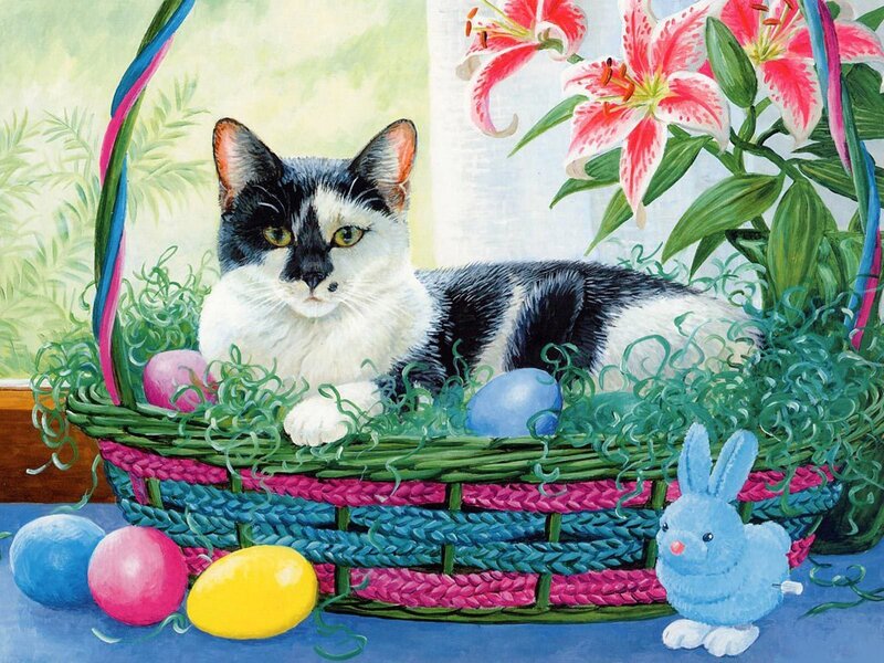Cat in Easter basket