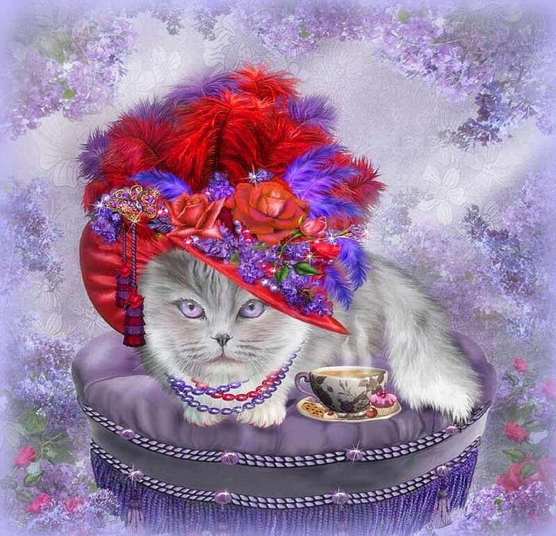 Cat in Feathered Hat