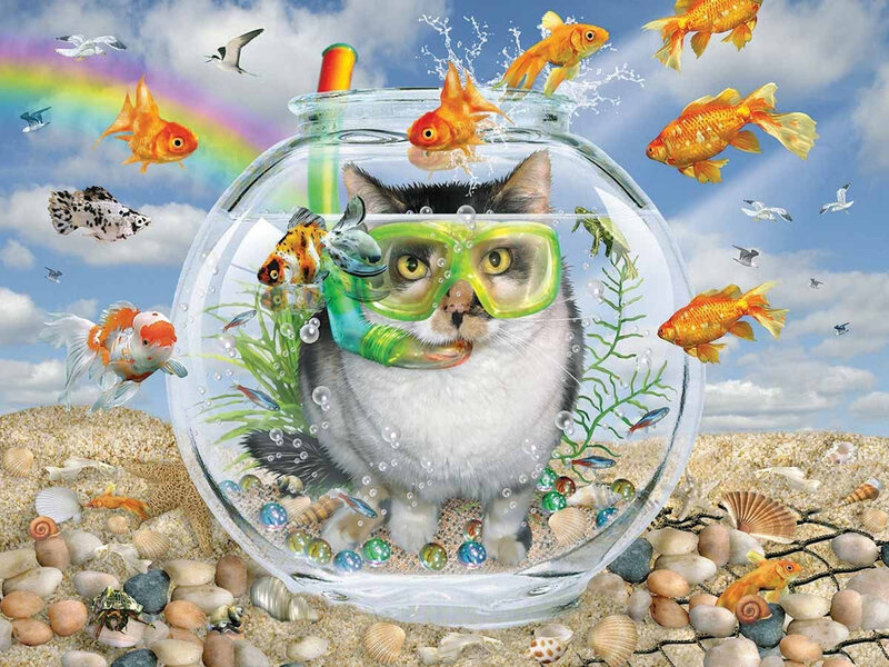 Cat in Fishbowl — Blue