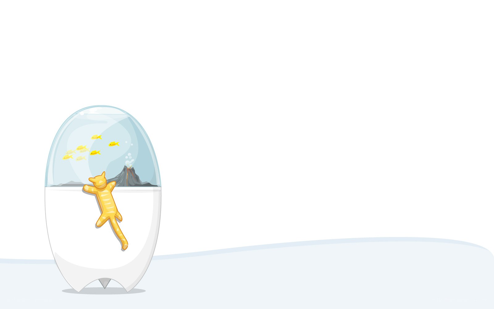 cat in fishbowl with volcano