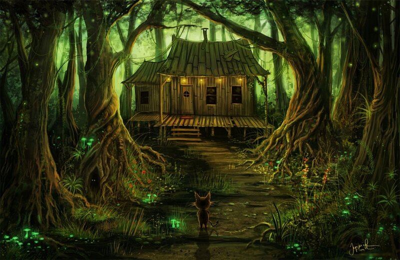 Cat in Forest — Green