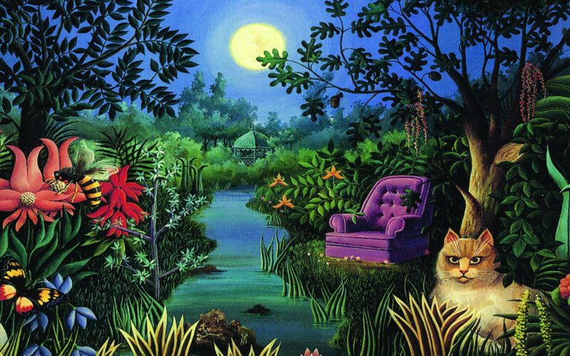 Cat in Garden — Green, Serene