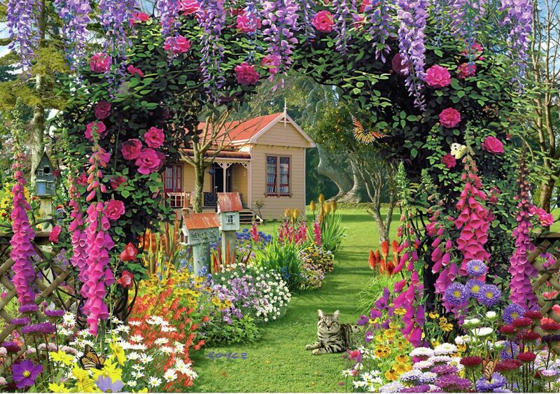 Cat in Garden — Purple, Serene, Afternoon