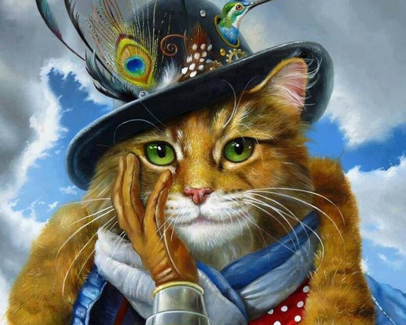 Cat in Hat and Scarf — Blue