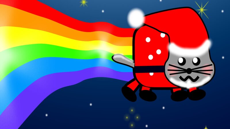 Cat in Santa Hat — Red, Playful