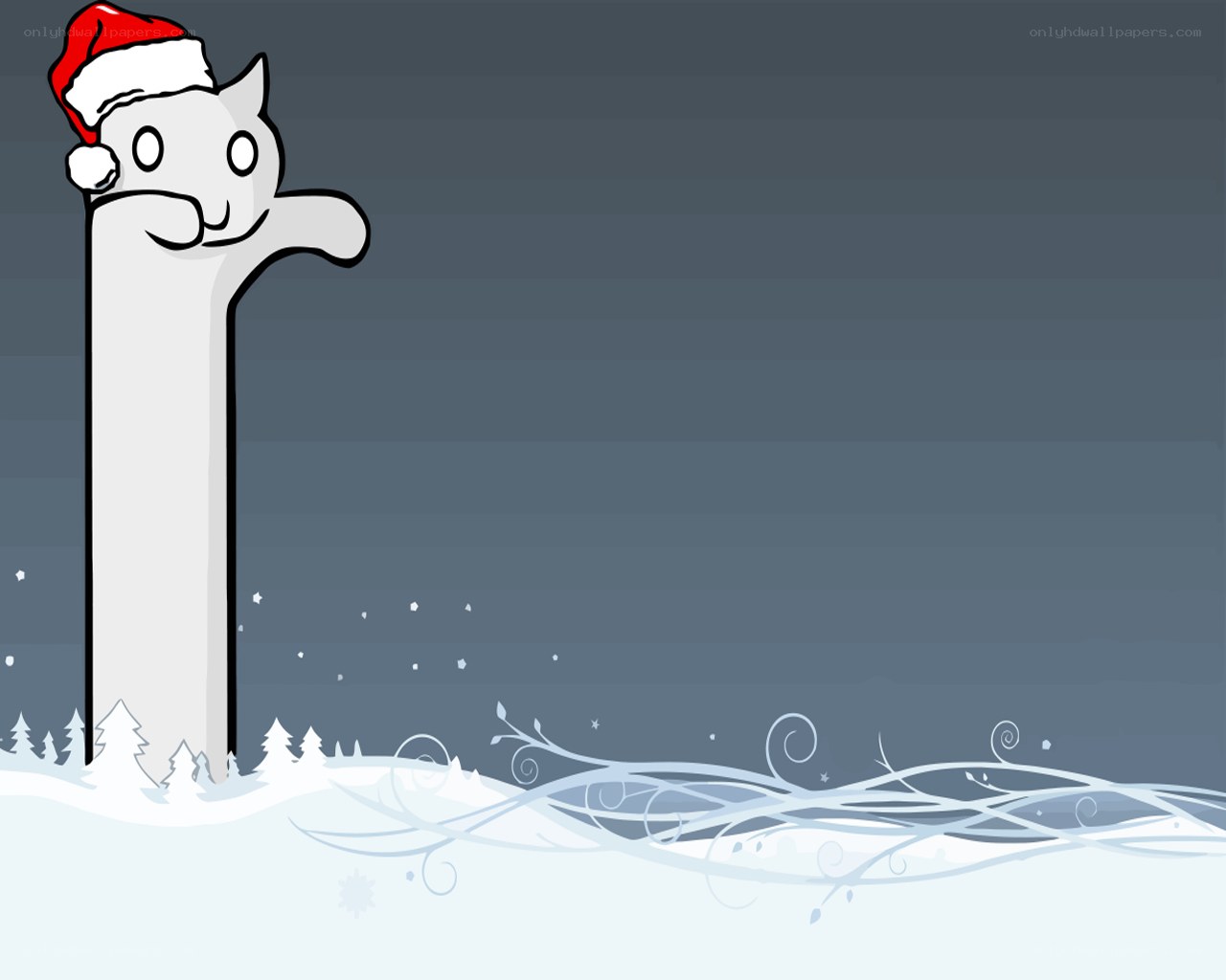 cat in santa hat winter scene