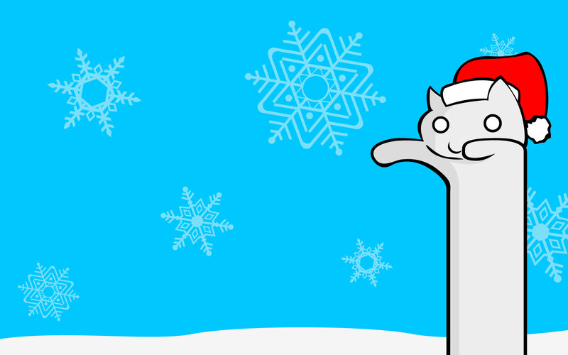 cat in santa hat with snowflakes