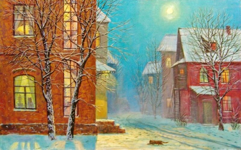 Cat in Snow — Blue