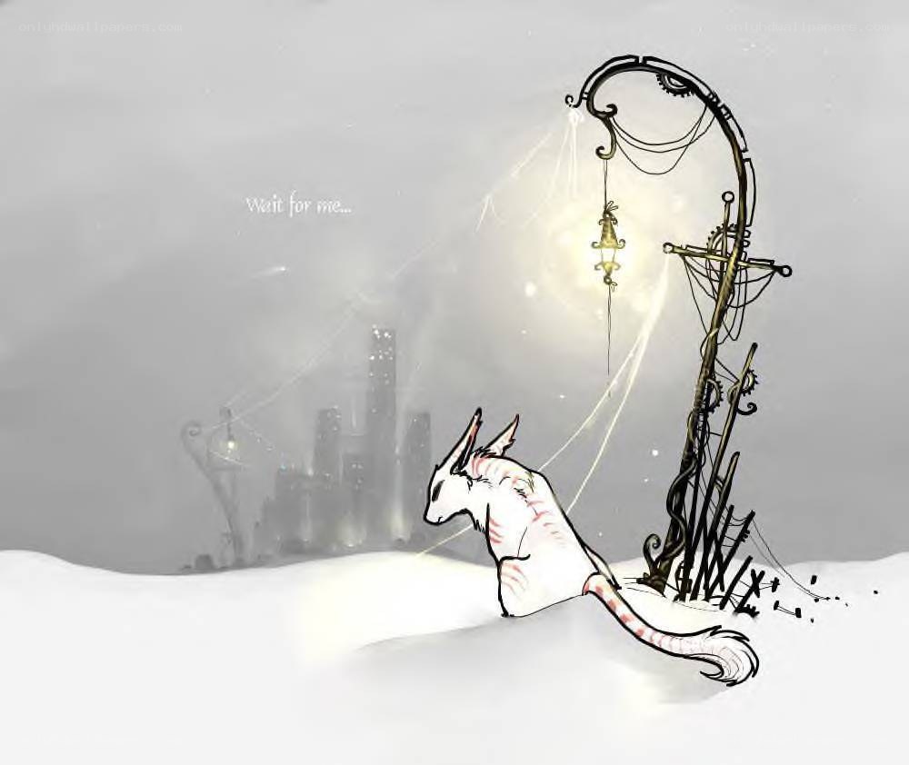 cat in snowy city