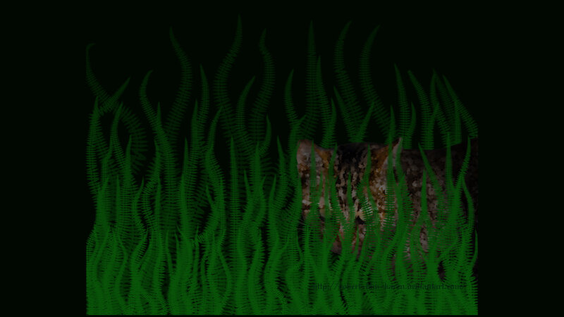 Cat in Tall Grass — Green, Dark