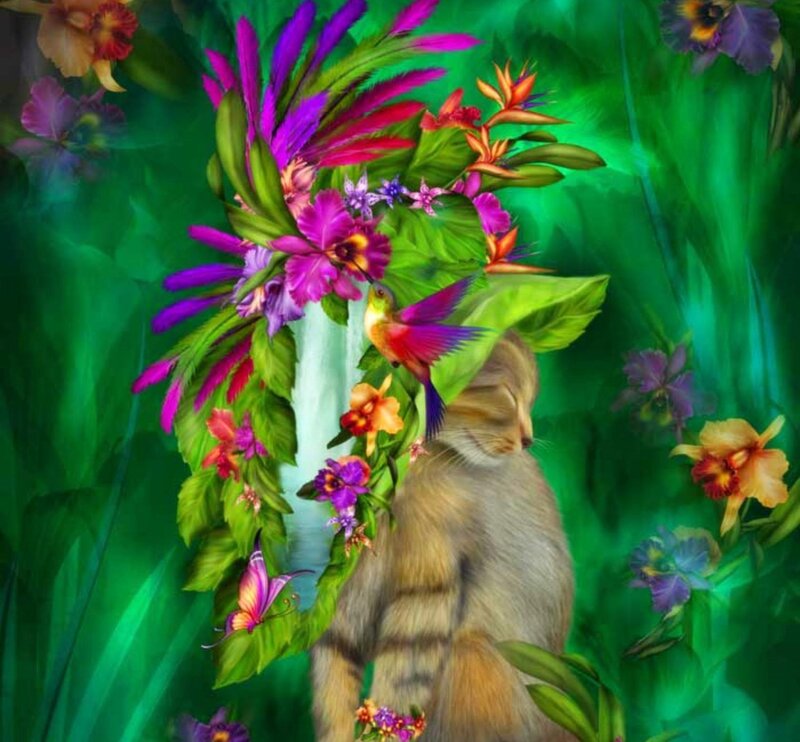 Cat in Tropical Garden