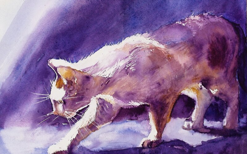 Cat in Watercolor — Purple