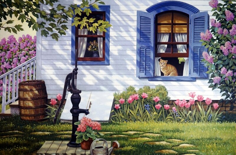 Cat in Window — White, Serene