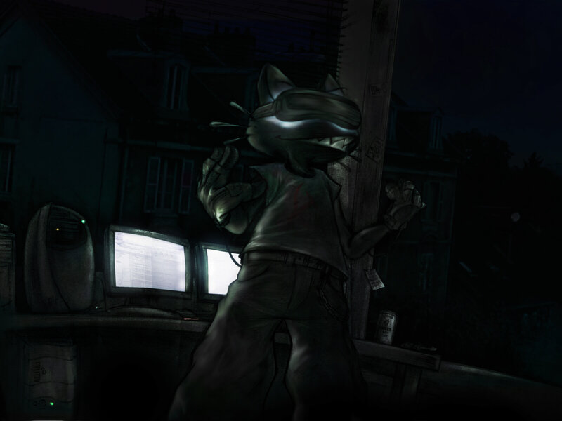cat-like character in dark alley
