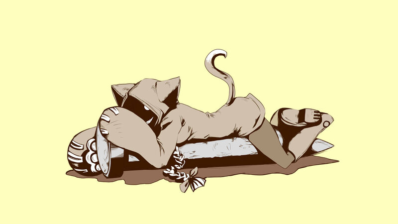 Cat-like Character Lying Down — Yellow