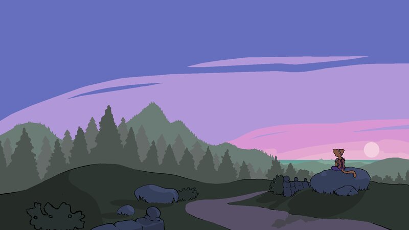Cat-like Character on Rock — Purple, Serene