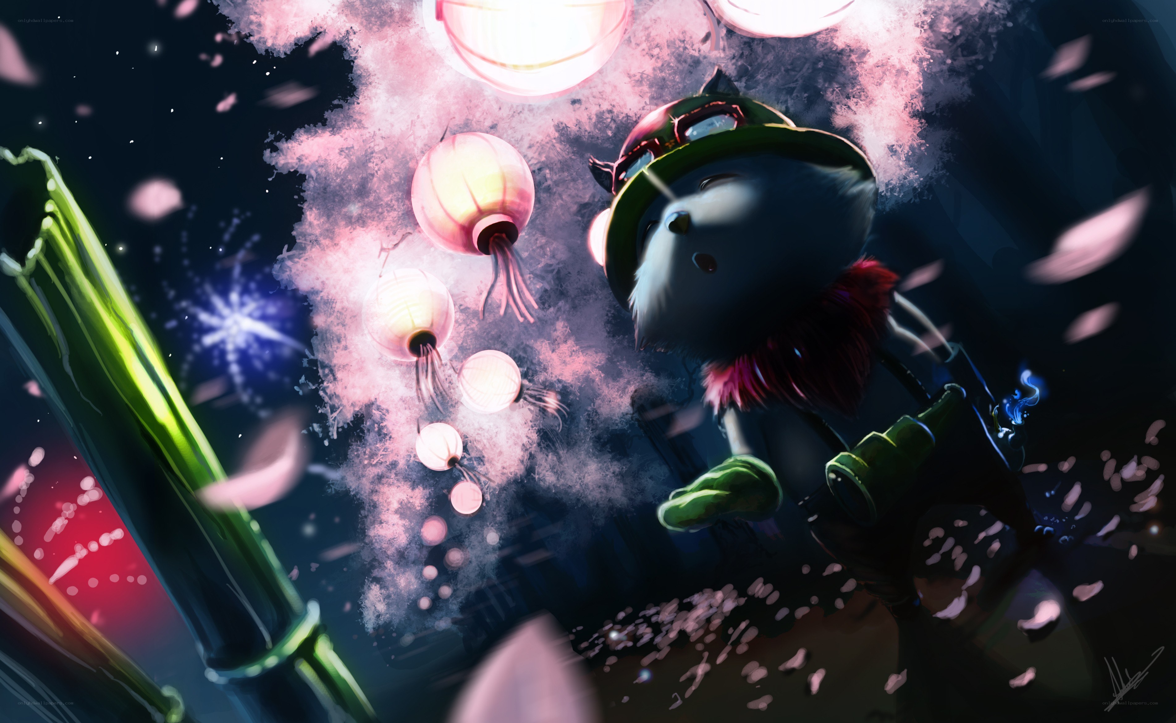 cat-like character with lanterns