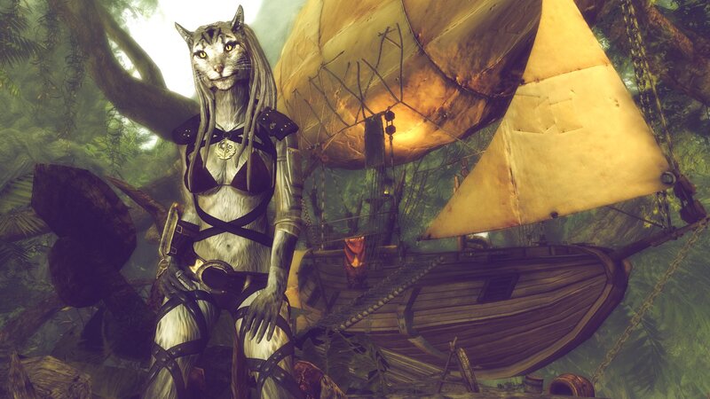 cat-like character with ship