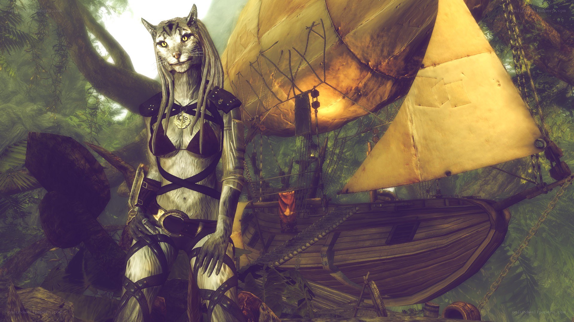 cat-like character with ship