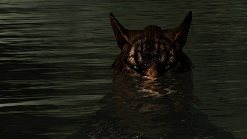 Cat-like Creature in Water — Black