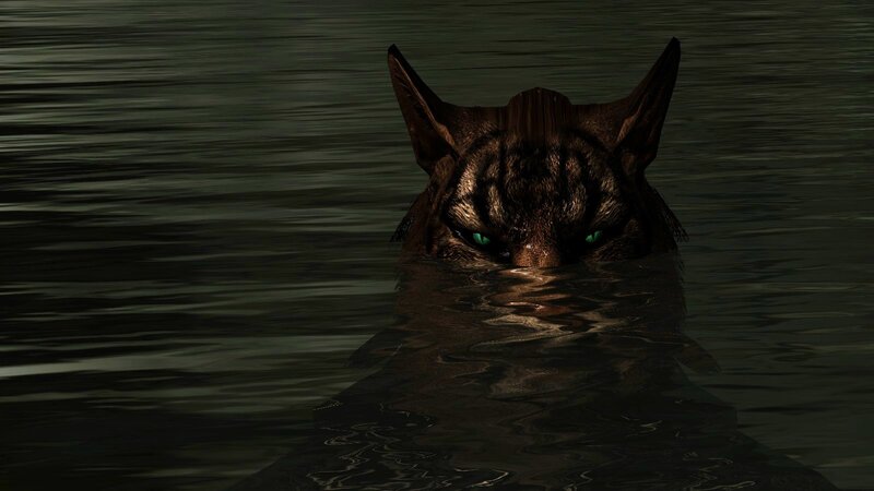 cat-like creature in water