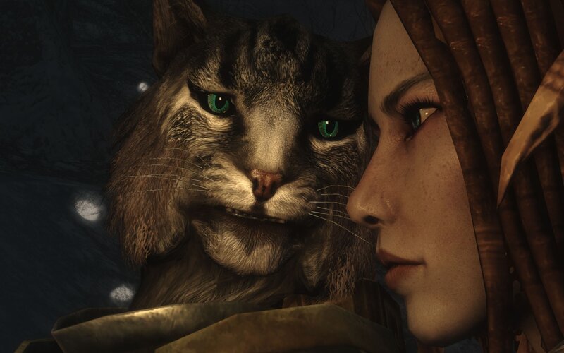 cat-like creature with woman