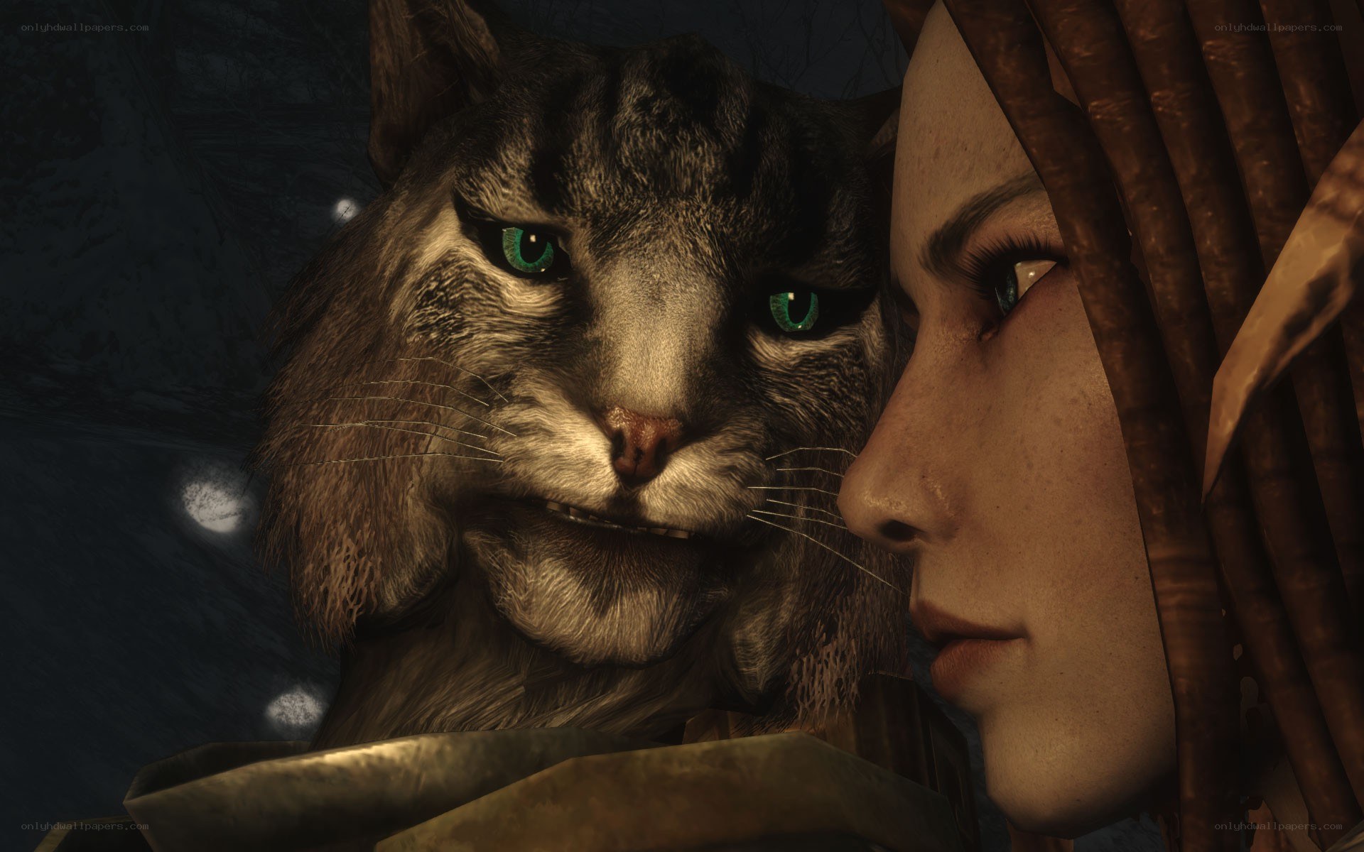 cat-like creature with woman
