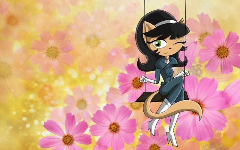 Cat-like Girl on Swing