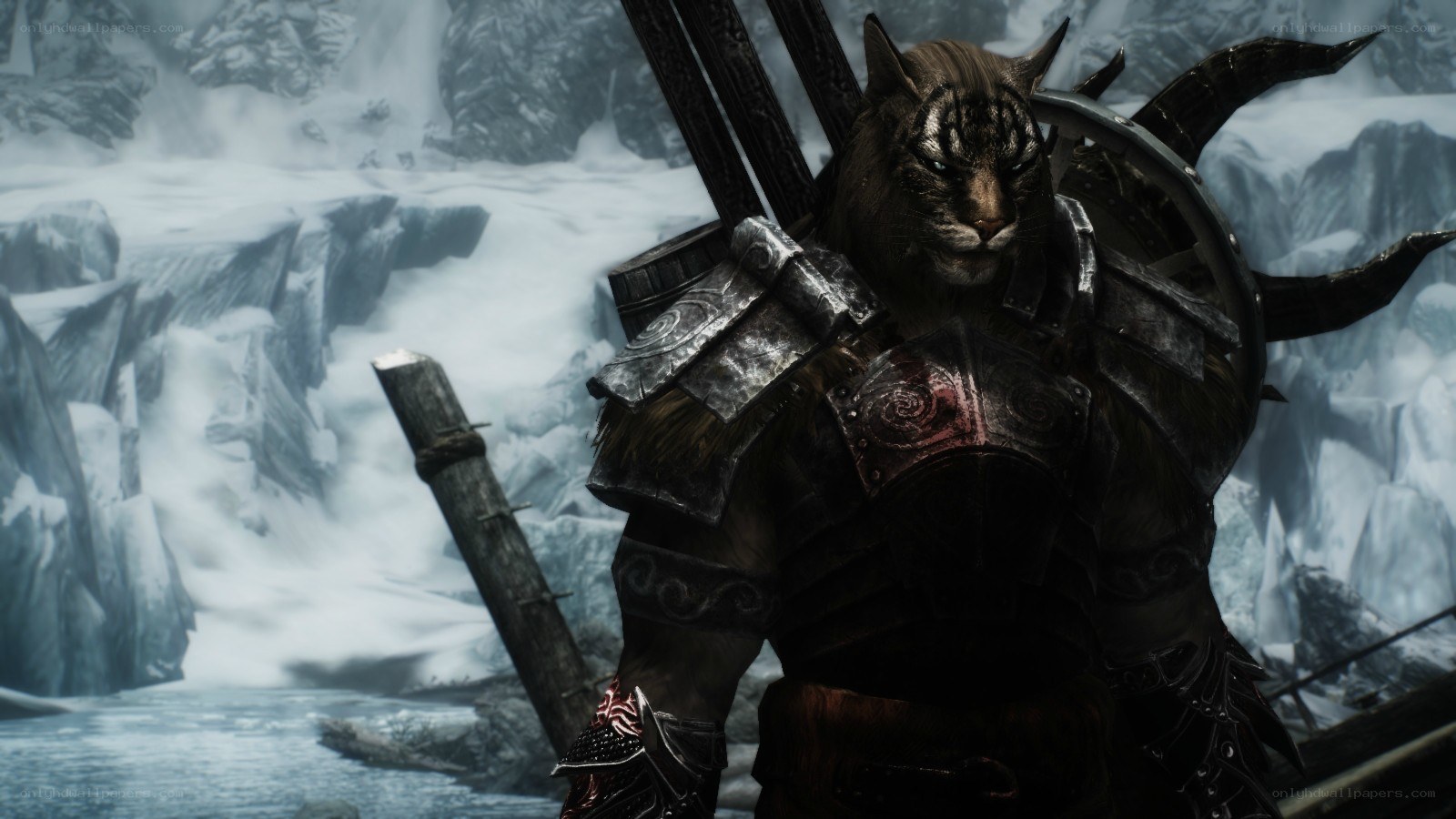 cat-like warrior in snowy mountains