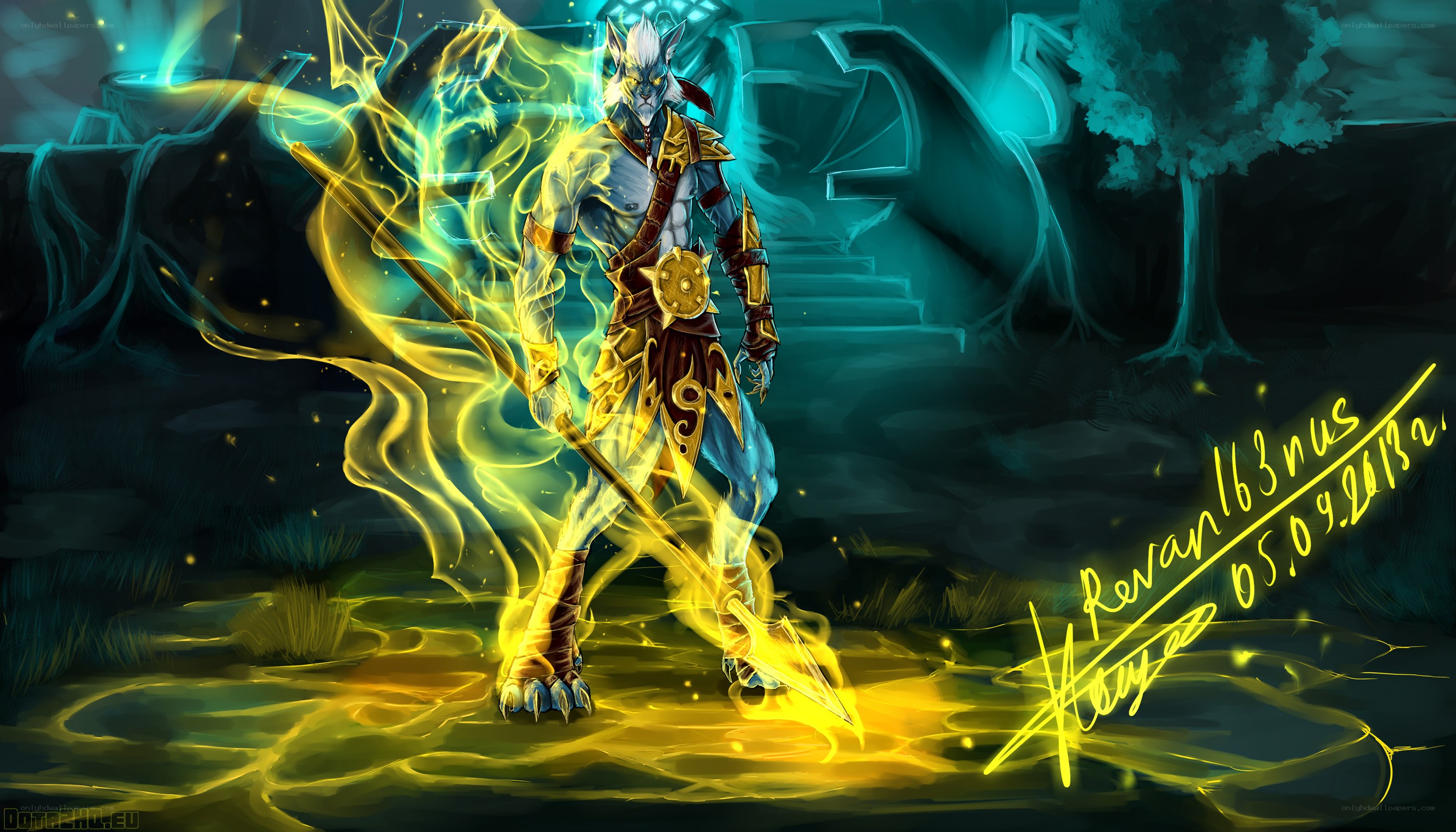 cat-like warrior with lightning staff