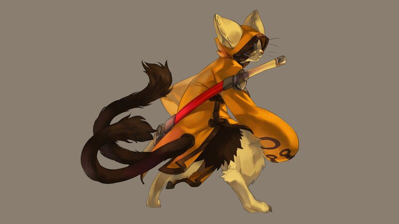 cat-like warrior with sword