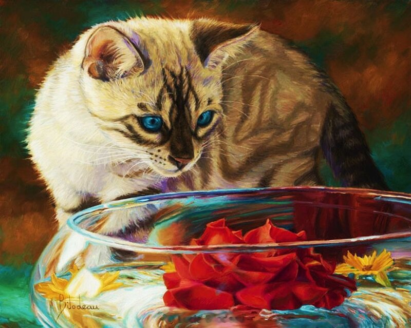 Cat Looking at Flowers