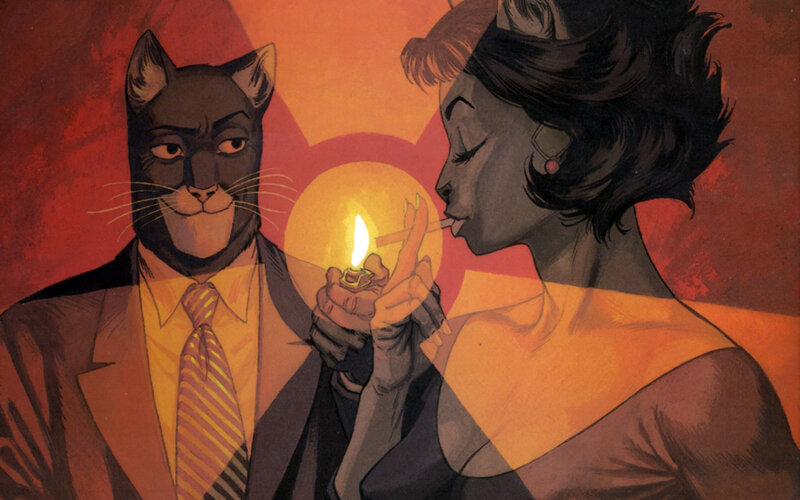 cat man and woman lighting cigarette