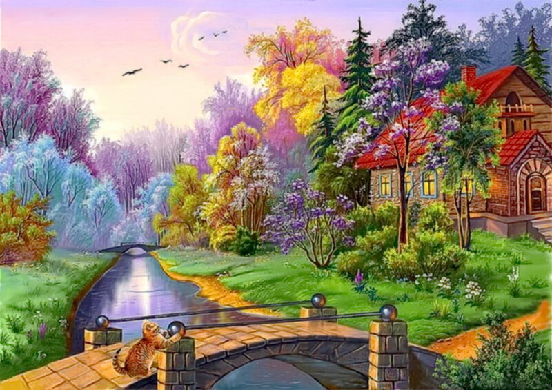 Cat on a Bridge — Green, Serene