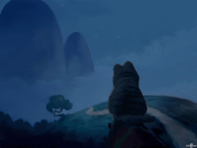 cat on a hill at night