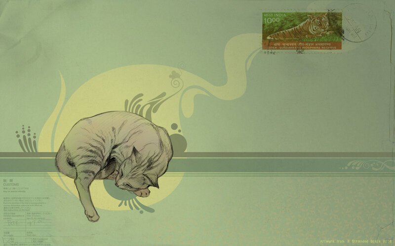 Cat on a letter with Indian stamp