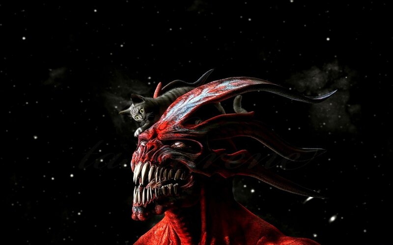Cat on Demon Head