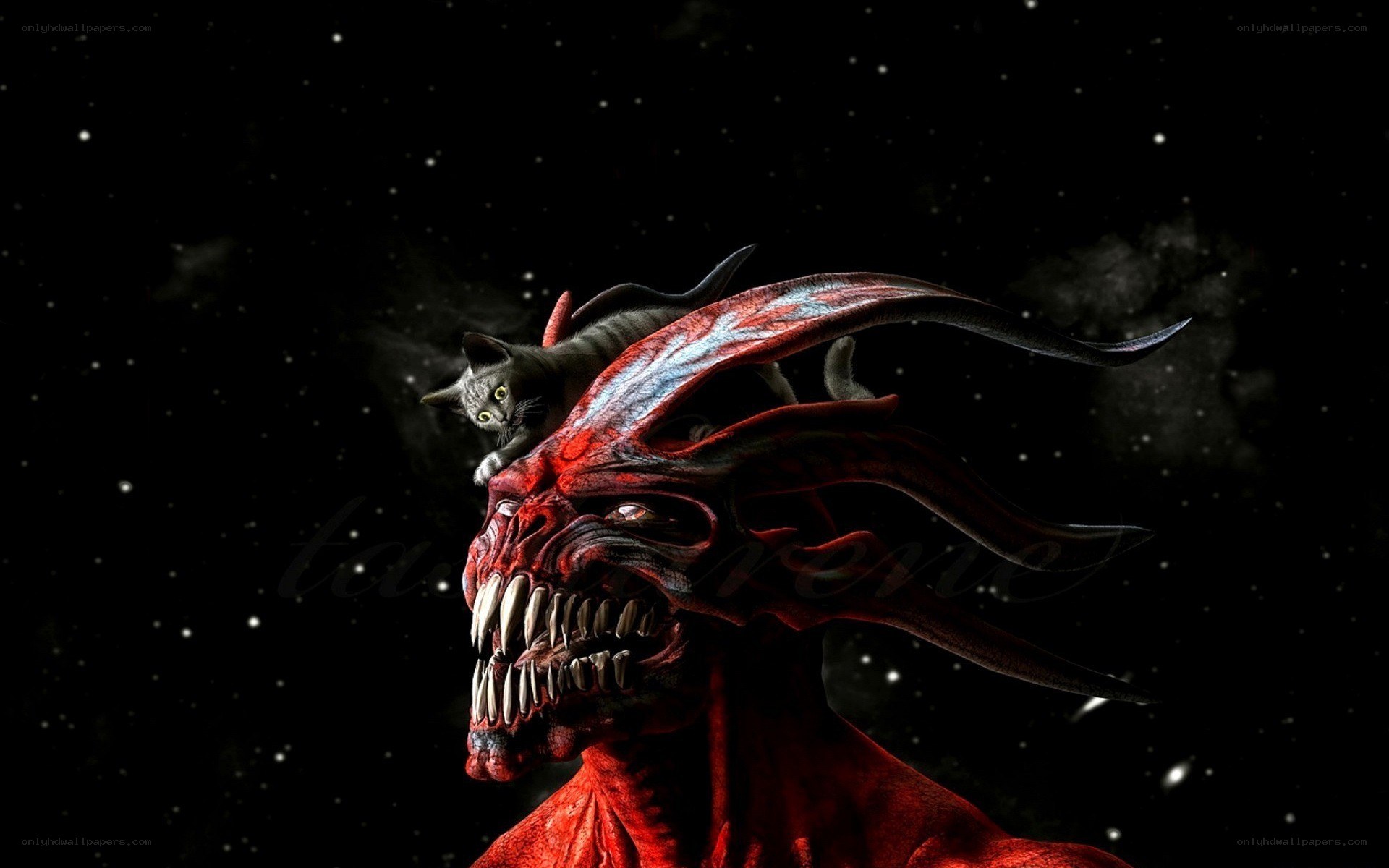 cat on demon's head