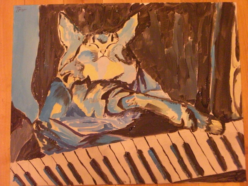 cat on piano keys