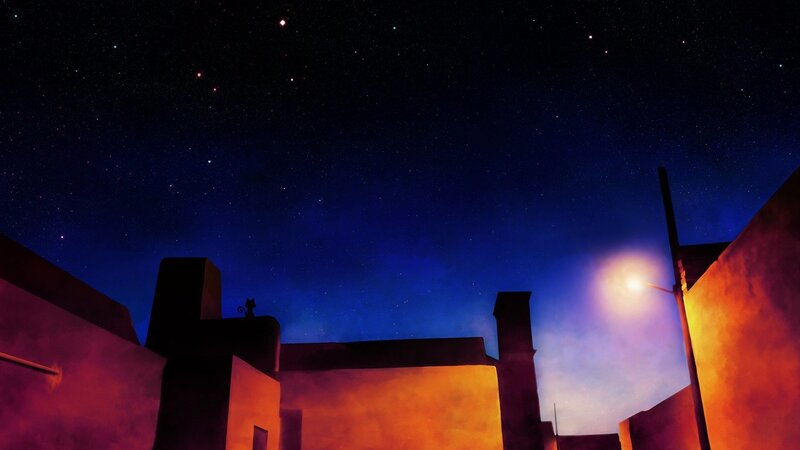Cat on Rooftop at Night — Blue