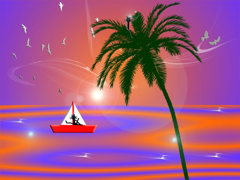 Cat on Sailboat — Purple