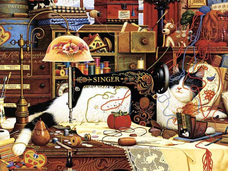 Cat on Sewing Machine