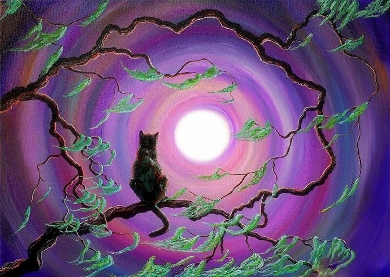 Cat on Tree Branch — Purple