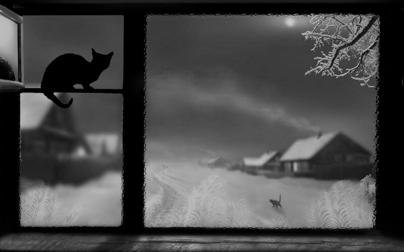 Cat on Windowsill — Black