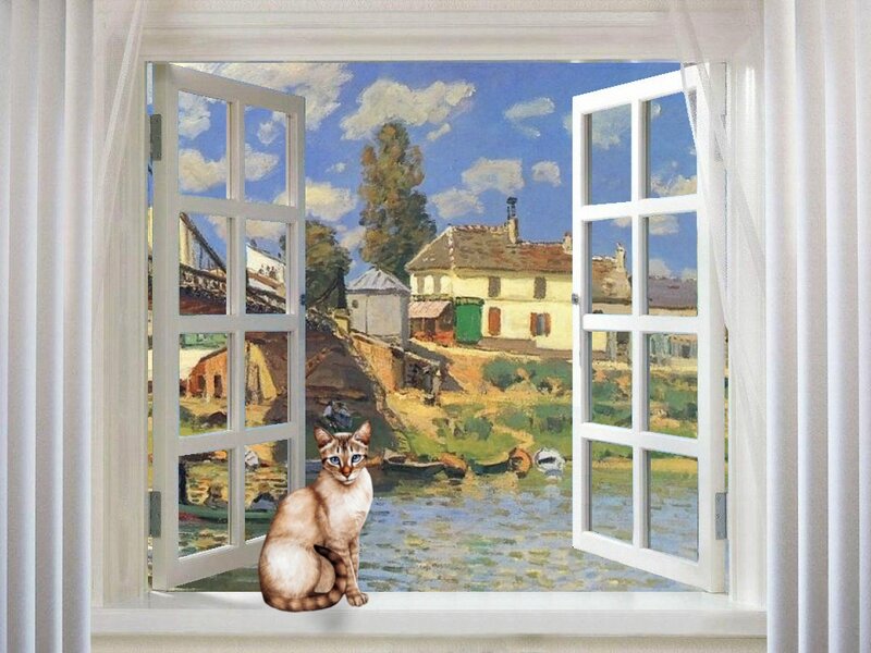 Cat on Windowsill — Blue
